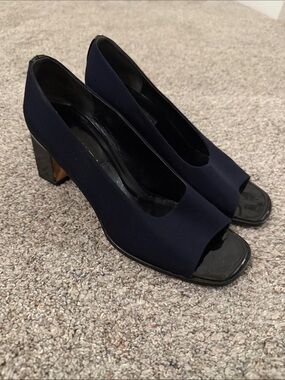 Van Eli Navy Open-Toe Block Heel Pumps womens 9.5